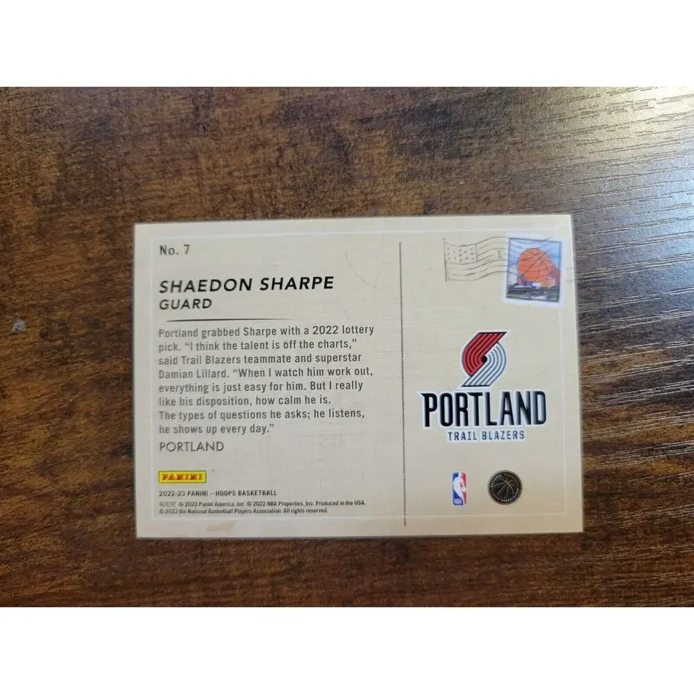 Shaedon Sharpe 2022-2023 Panini Hoops #7 - Rookie Greetings - Trail Blazers- NBA